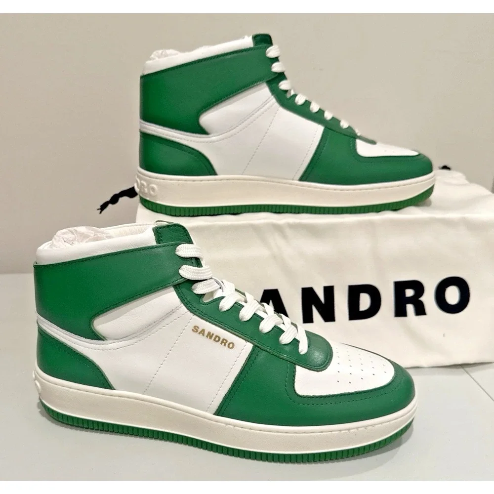 Sandro Men Size 43 H22 Magic Two-Tone Leather High-Top Sneakers Vert